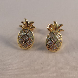 18K Yellow Gold Filled Pineapple Diamond Zircon Stud Earrings Gorgeous Gift